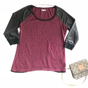 Buffalo Red & Black Faux Leather Baseball T Shirt